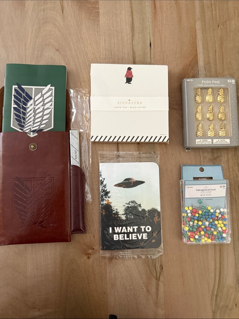 Attack on Titan Leather Journal with other Notebooks and Push Pins